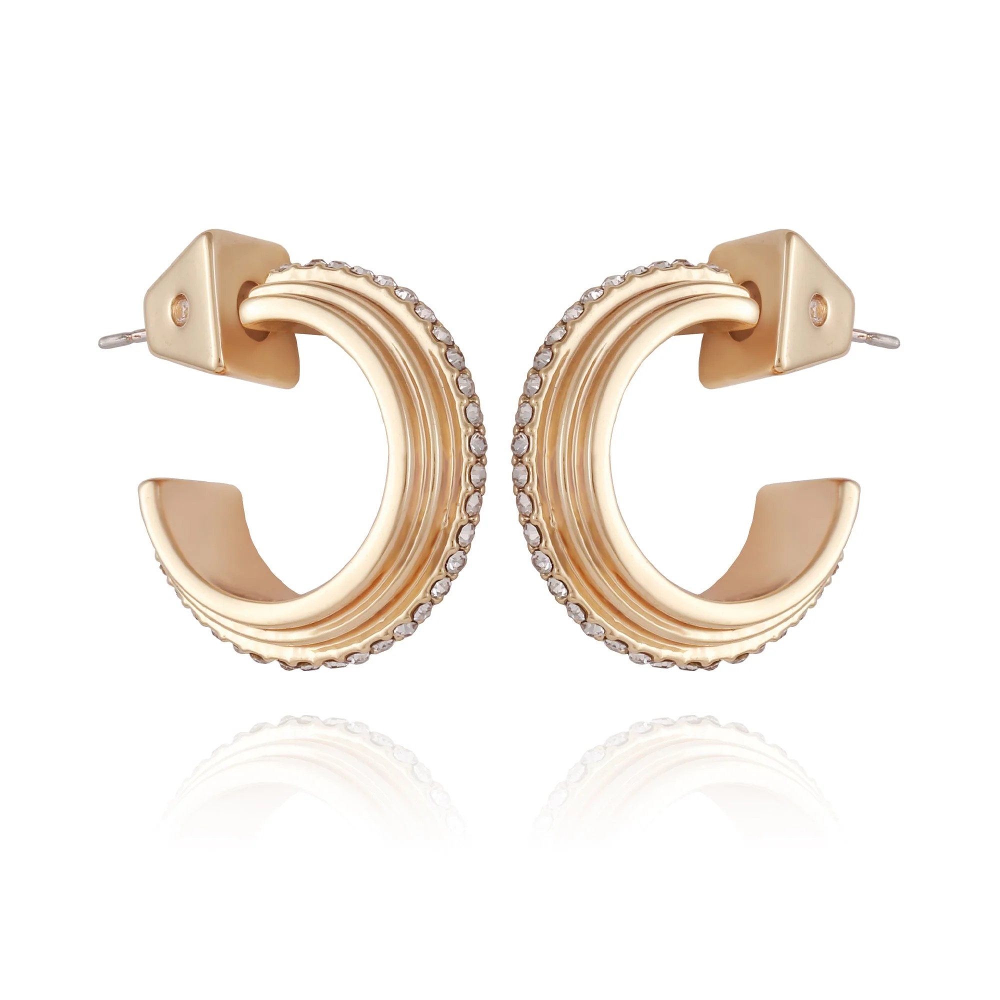 14K Goldtone Crystal Huggie Hoop Earring