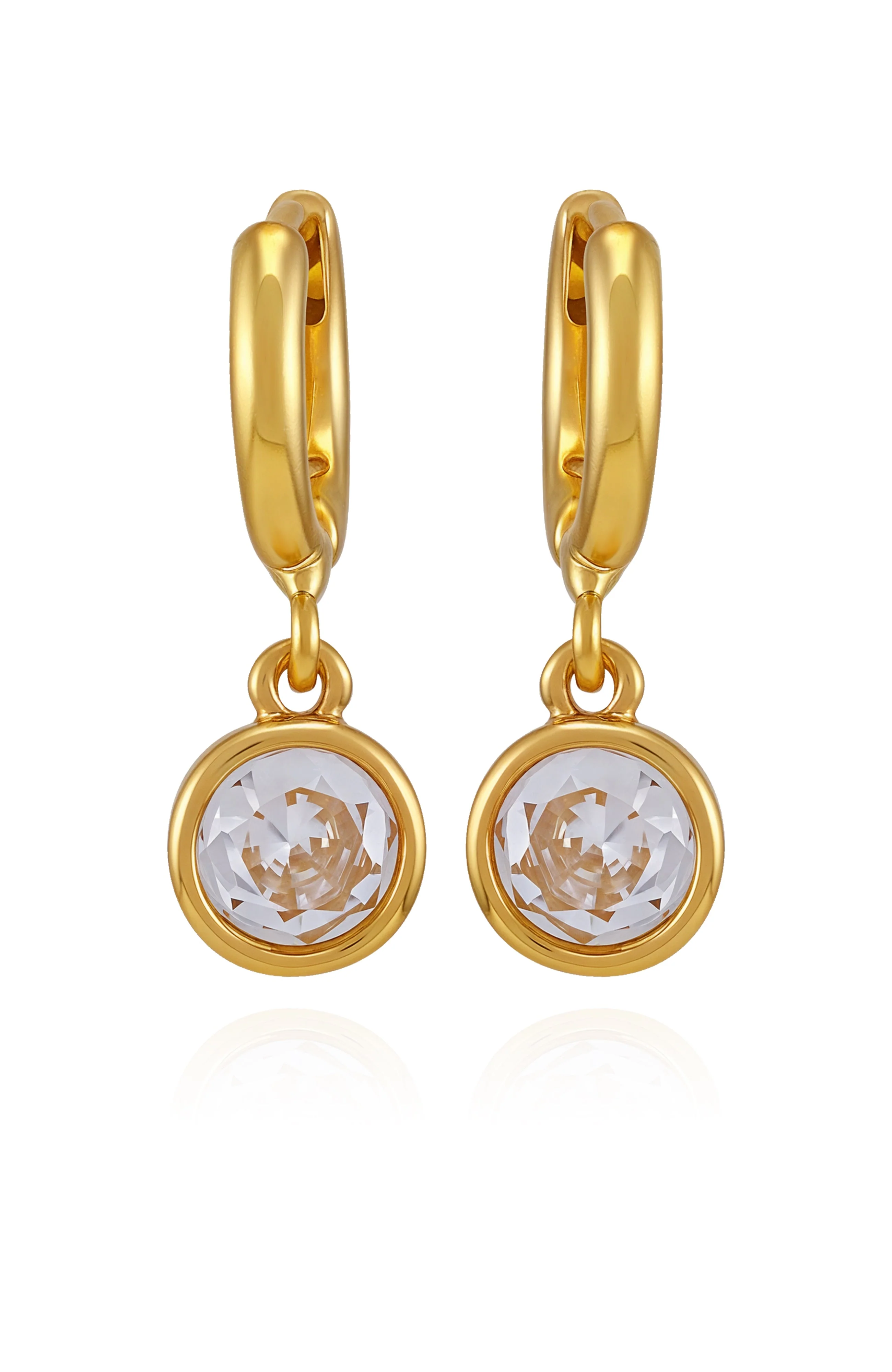 Gold Tone Cubic Zirconia Drop Huggie Hoop Earrings