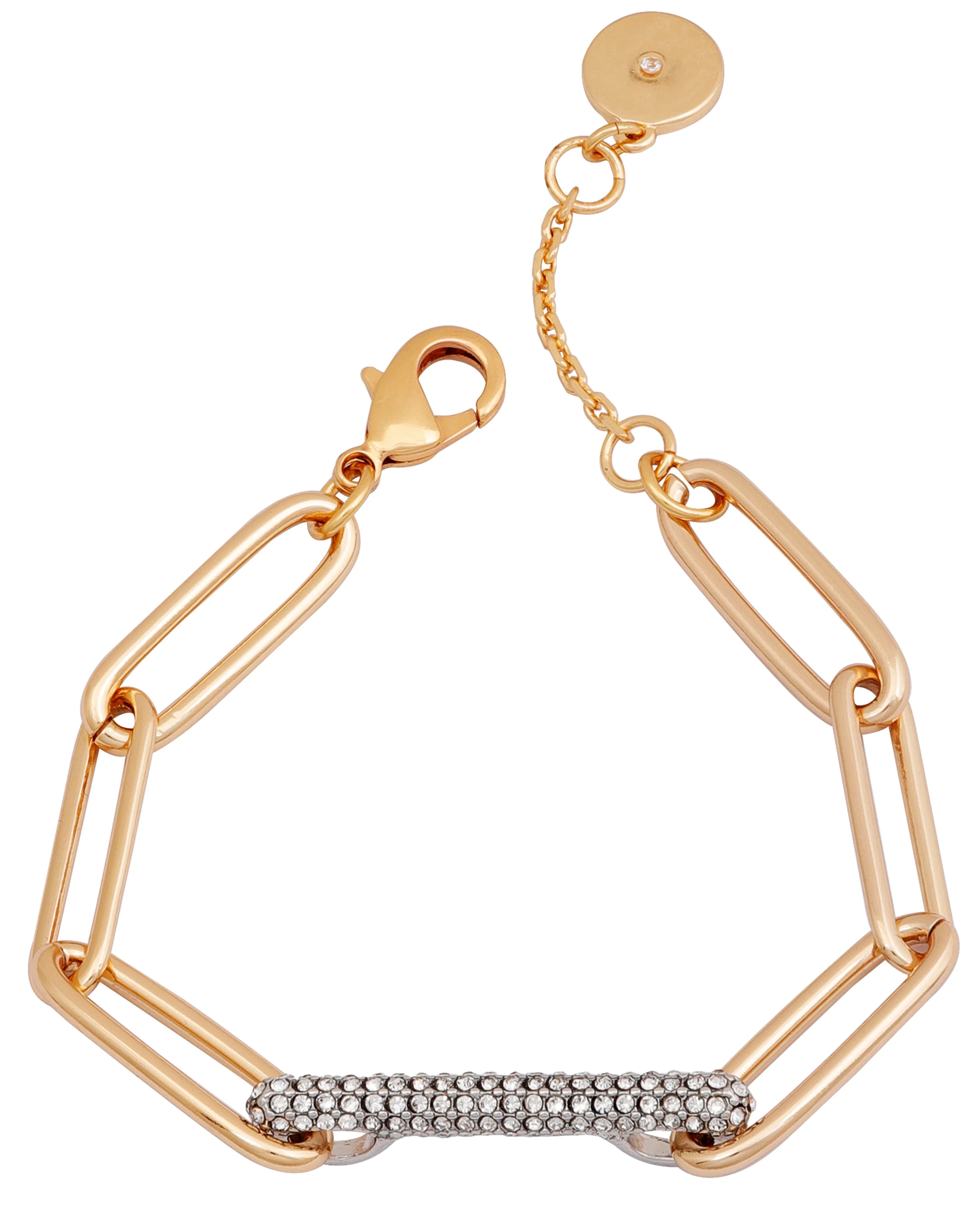 Gold Tone Paperclip Link Chain Bracelet With Crystal Stone Pave Bar - Image 2