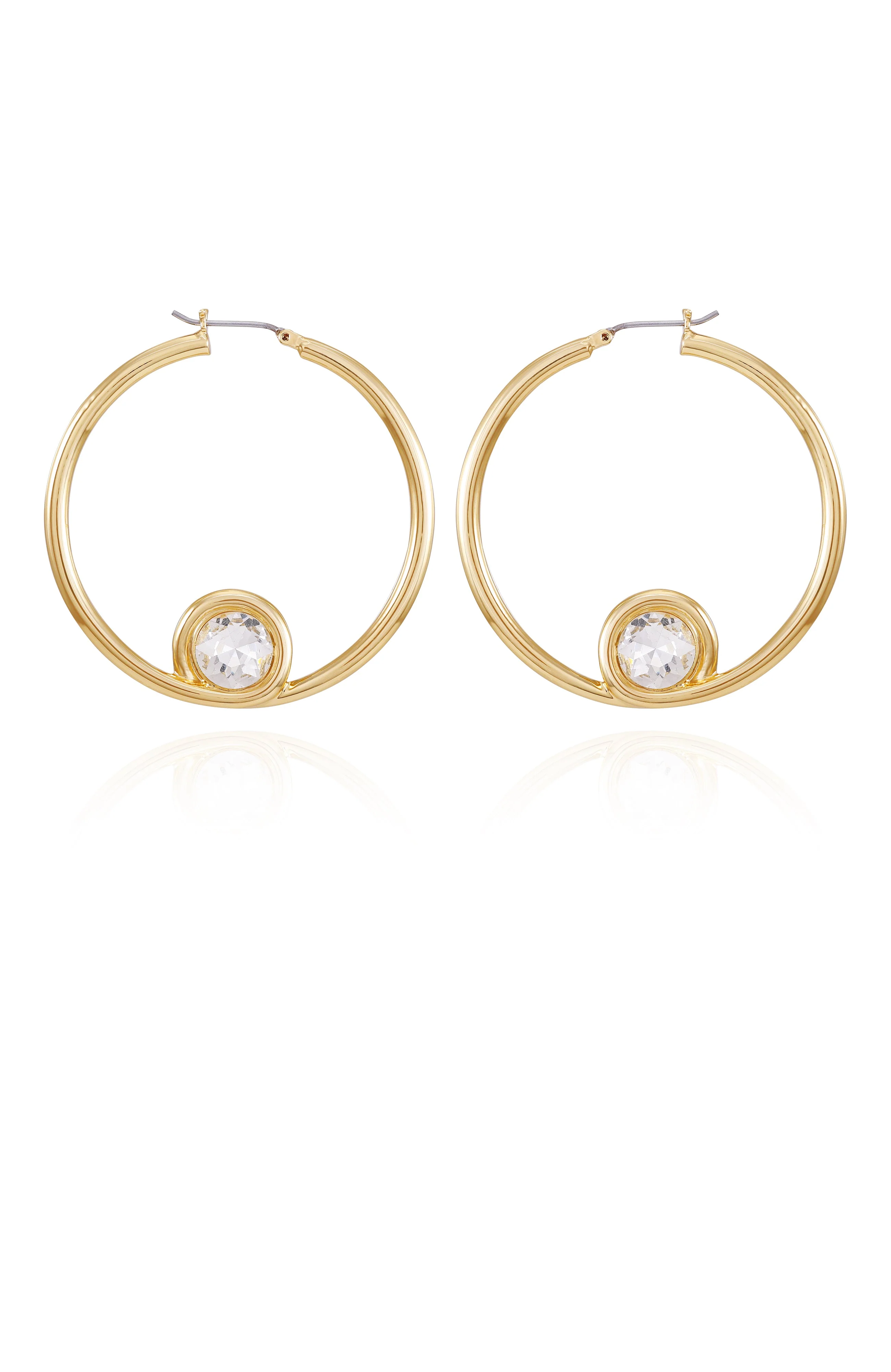 Goldtone Crystal Stone Hoop Earring