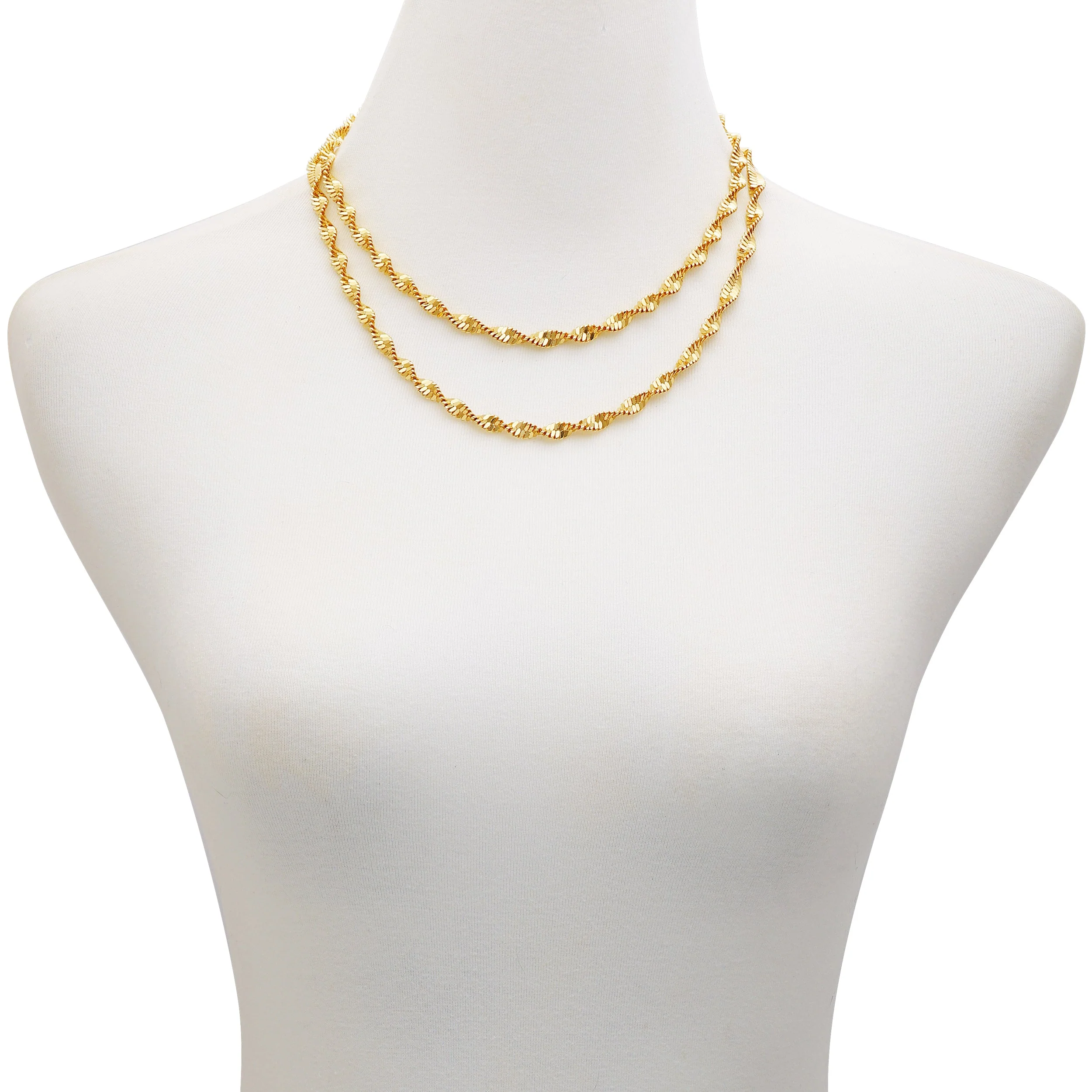 Goldtone Double Layered Harringbone Necklace - Image 2