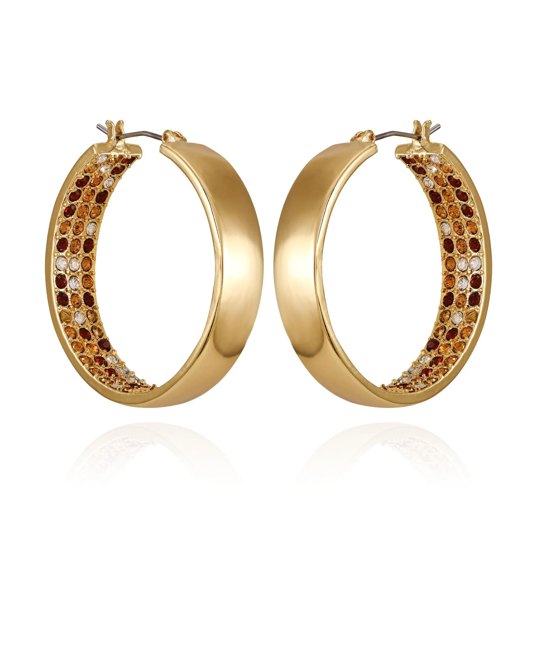 Goldtone Inside Pave Stone Hoop Earrings