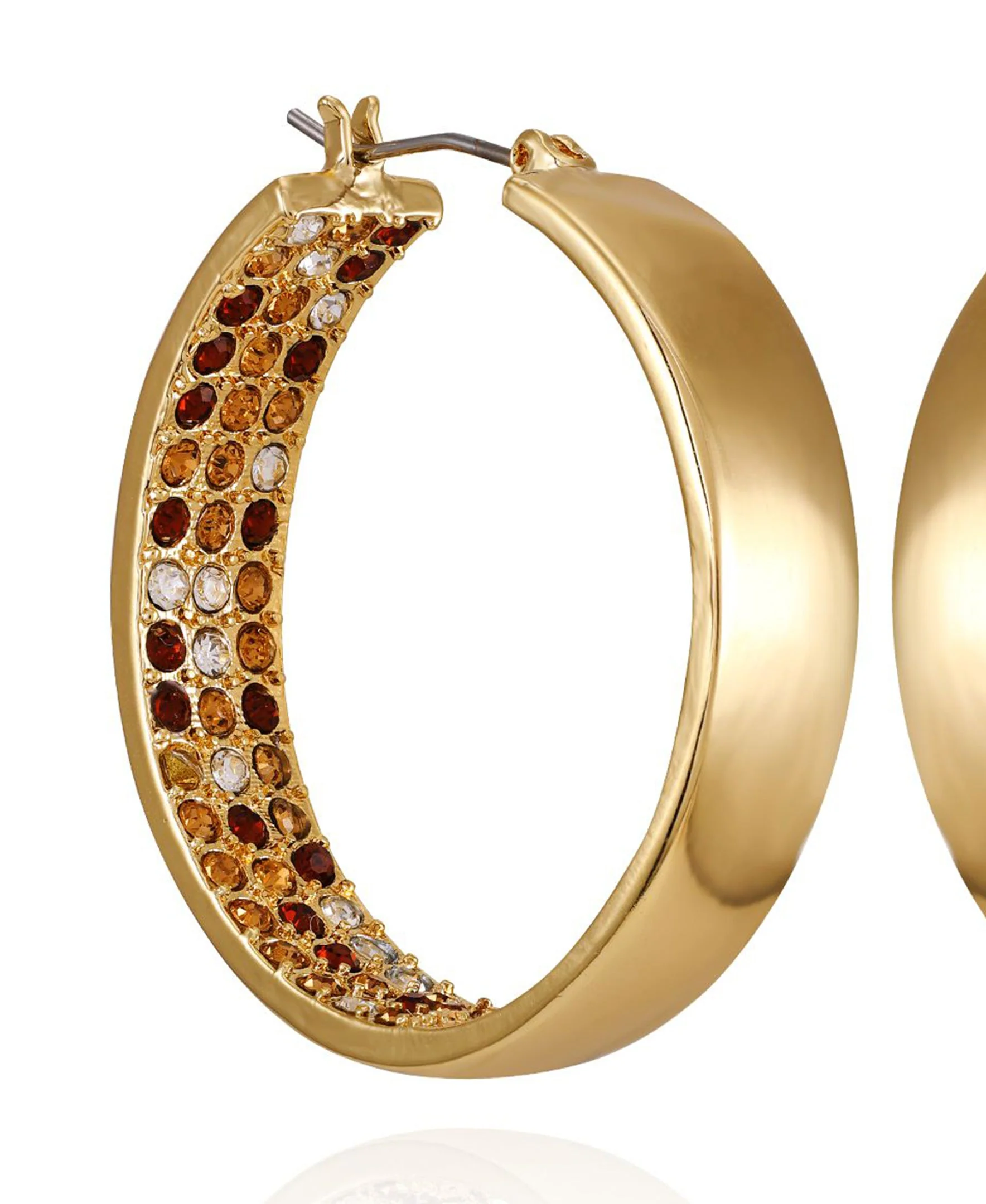 Goldtone Inside Pave Stone Hoop Earrings - Image 2