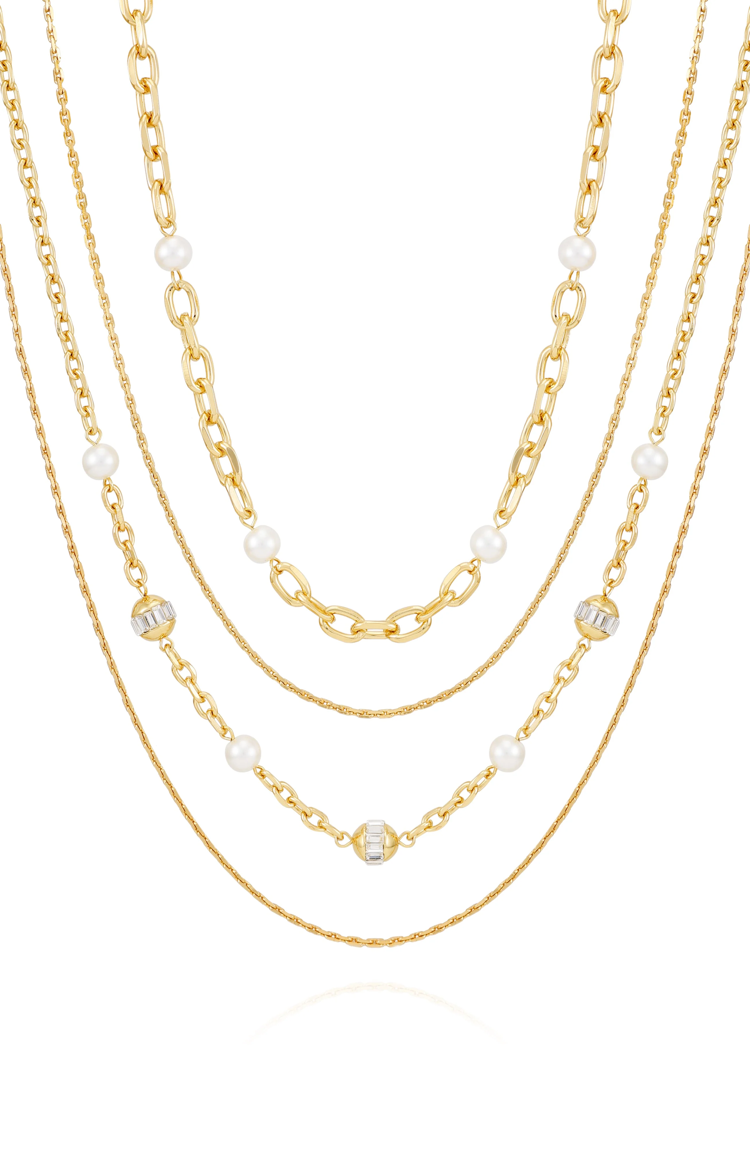 Layered Goldtone Chain Pearl Necklace