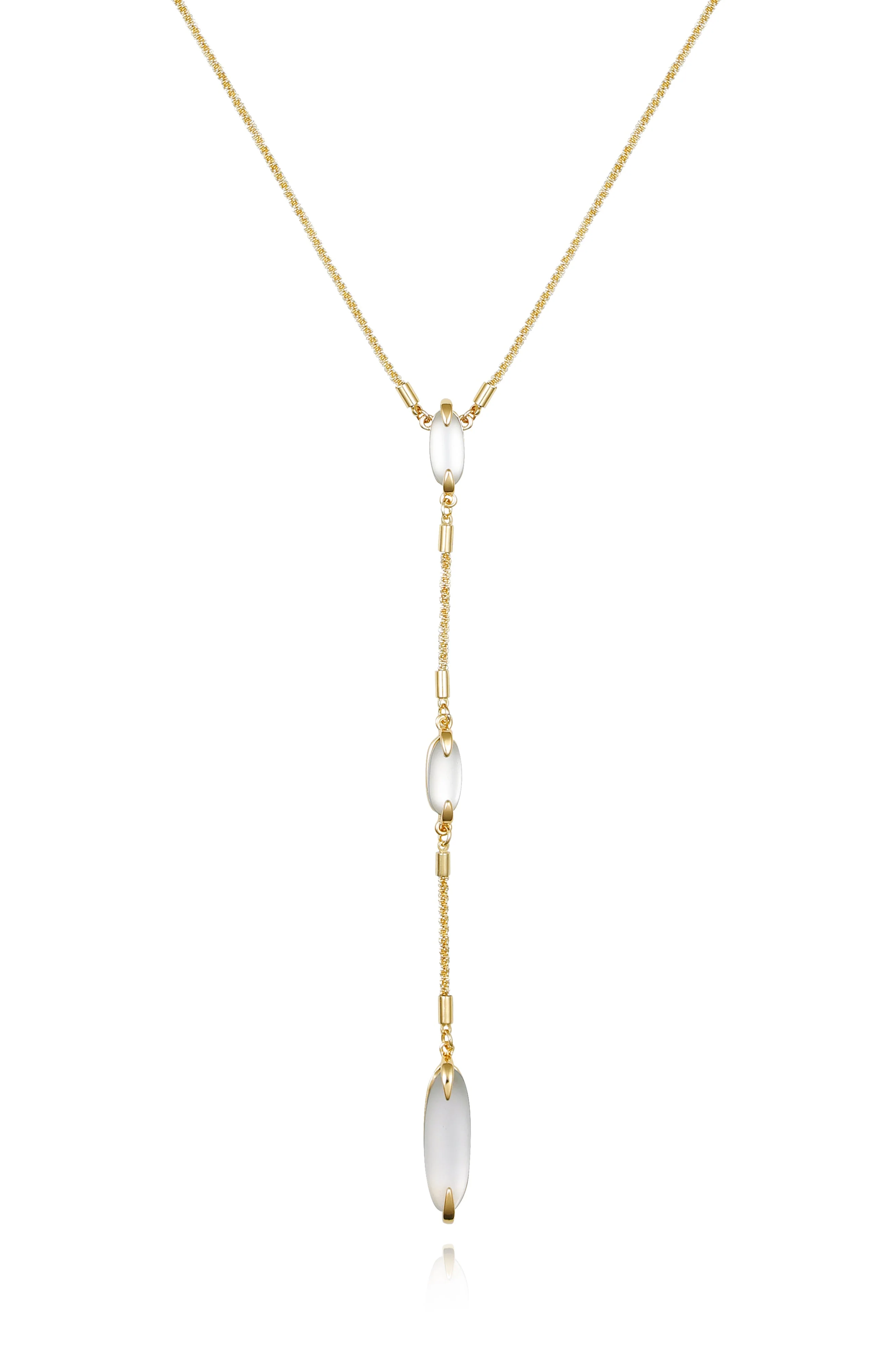 Long Goldtone & Stone Pendant Necklace
