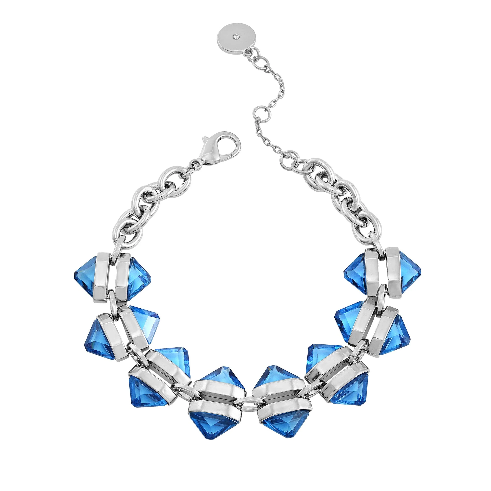 Silvertone Blue Stone Cable Chain Bracelet