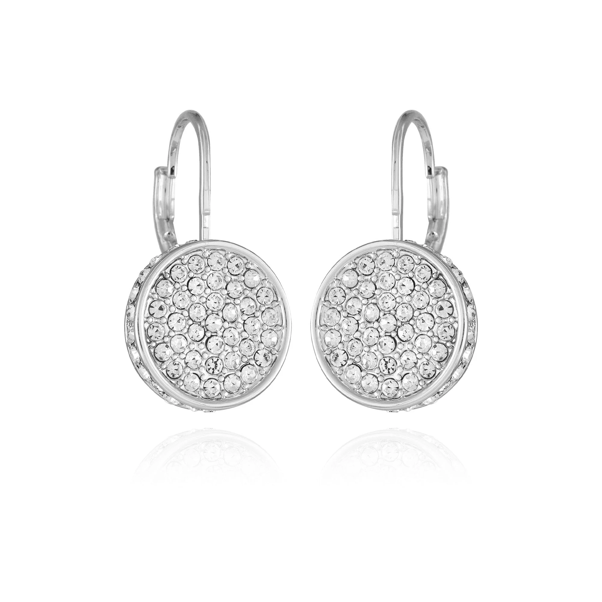 Silvertone Glass Stone Coin Leverback Earrings